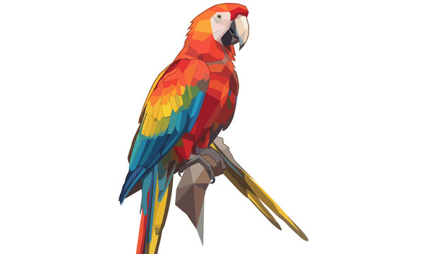 Tropical Parrot in Tree Hollow Colorful Bird Illustration ON PNG Background, parrot, tropical, bird, tropical bird, colorful, vibrant, red, orange, yellow, green, feathers, plumage, 
