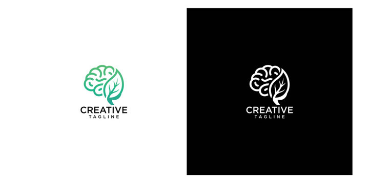 Eco-friendly brain logo with a leaf, symbolizing nature, growth, and intellect for creative and sustainable businesses