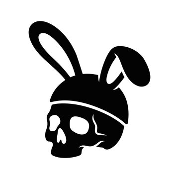 Black skull silhouette with bunny ears headband for quirky branding.