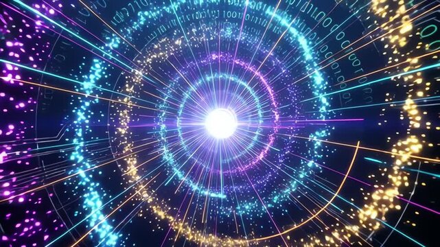 Digital cyberspace with particles and data network connection concept