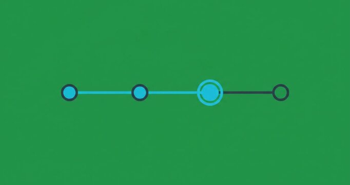 Horizontal 4-step progress bar timeline with active cyan nodes on green screen background