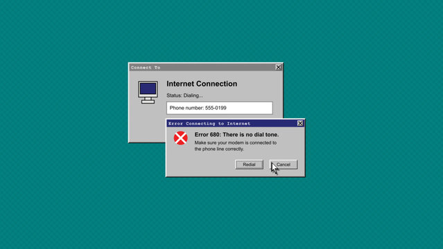 Vintage Dial Up Internet Connection Error 680 Window Retro Computer Operating System User Interface Aesthetic Digital Illustration For Nostalgia Technology