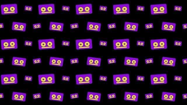 Smiley Face Staggered Seamless Pattern Background in Purple and Yellow 4k Motion Loop
