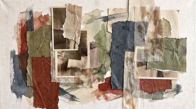 Layered Abstract Collage with Torn Paper and Earth Tone Textures