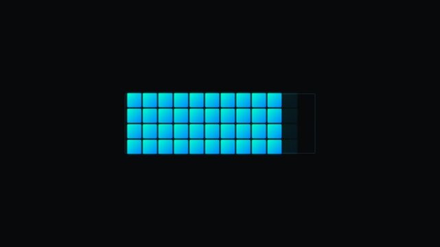Futuristic Blue Square Loading Bar Animation Filling and Dissolving on Black Background