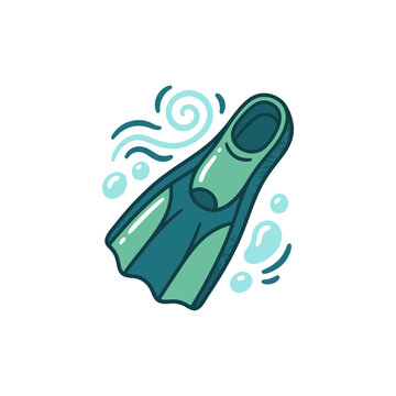 A single blue swimming flipper floats in the clear water