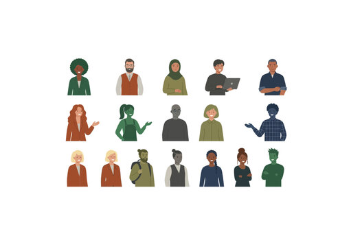 Collection of diverse faceless people icons representing a community or team