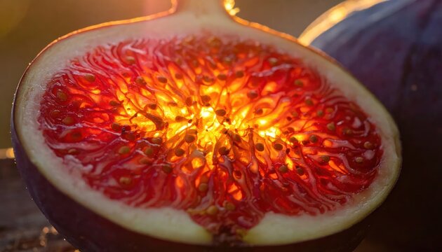 Macro view of a sliced ripe red fig fruit.