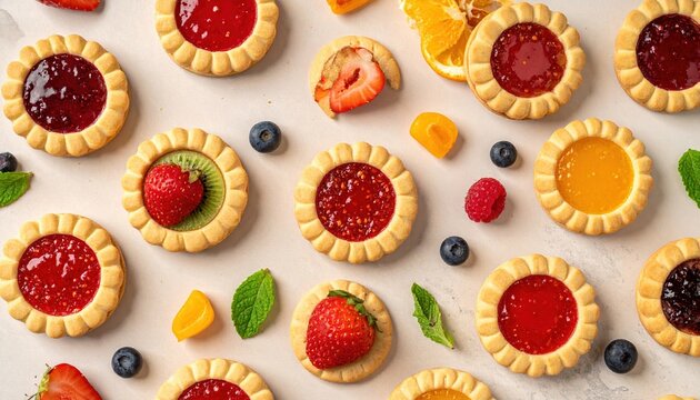 Seamless pattern with fruit filled cookies, sweet dessert background