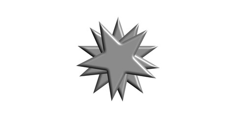 Fototapeta premium A shiny silver star shape with multiple points and a 3d bevel effect isolated on a plain surface for modern graphic design projects and digital interface element decoration transparent background