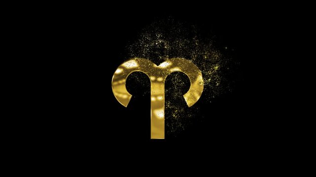 Aries astrological zodiac sign in golden style with particles and stars, transparent background