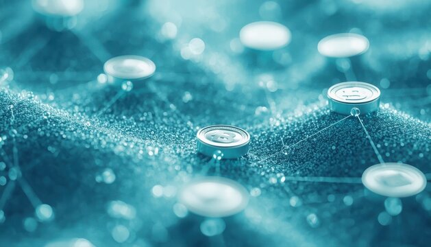 Macro view of digital network nodes and interconnected glowing lines with connection technology abstract communication infrastructure internet structure information complexity convergence