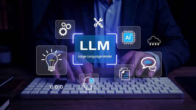 Large Language Model LLM Concept with Artificial Intelligence, Natural Language Processing and Smart Technology with analysis and intelligent communication