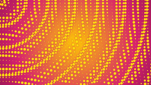 Vibrant yellow halftone dots animation with flowing waves on a bright pink gradient video background