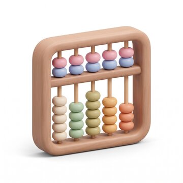Abacus Math Calculation Traditional Icon 3D Smooth Rounded Pastel Brown Colorful Professional Digital Illustration