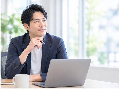 30代男性,日本人男性,男性,大人,会社員,ビジネスマン,サラリーマン,社会人,ビジネス,仕事,オフィス,スーツ,ビジネスカジュアル,私服,カジュアル,ポートレート,笑顔,真剣,考える,悩む,疲労,ストレス,清潔感,爽やか,キャリア,転職,就職,営業,管理職,デスクワーク,リモートワーク,テレワーク,ノートパソコン,スマートフォン,通勤,電車,オフィス街,カフェ,自宅,一人暮らし,結婚,夫,父親,