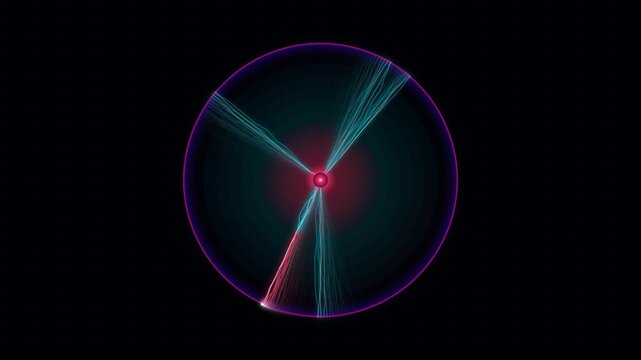 Glowing atomic particle core emits vibrant energy pulses in this abstract digital science motion loop video