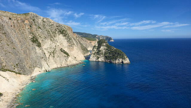 Stunning white beach and clear blue waters in Agalas Zakynthos, Greece