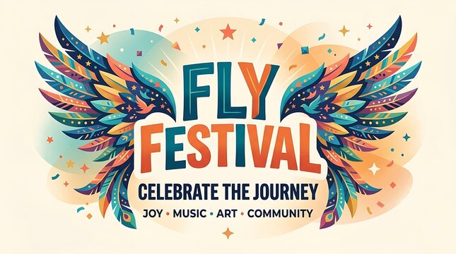 Bold typeface surrounded by feathered wings, sparse text, and high-quality flat vector artwork