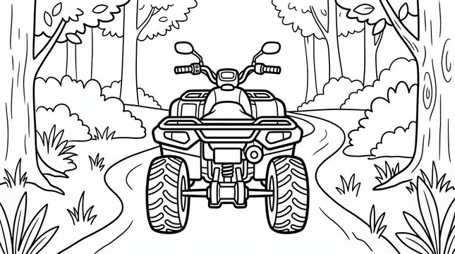 ATV Quad Bike on Forest Path Coloring Page for Kids