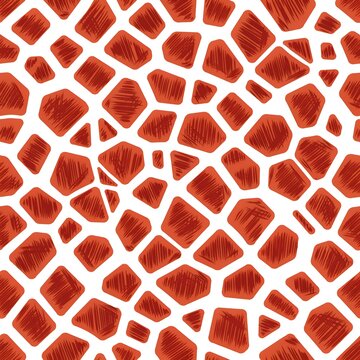 Seamless giraffe skin pattern with hand drawn red scribbled shapes on white background