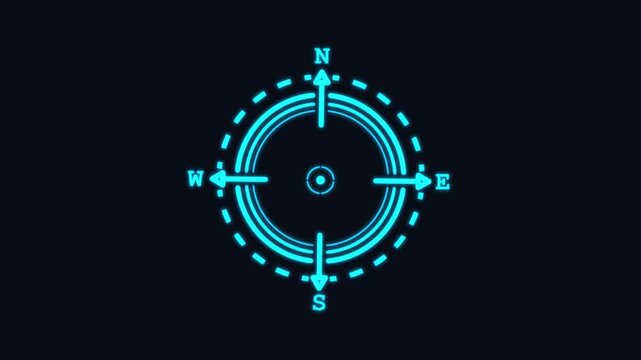Compass crosshair HUD animation element displaying a rotating blue directional navigation reticle for sci-fi UI overlays