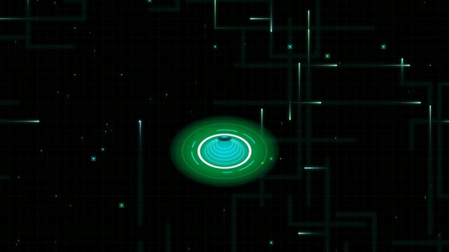 Glowing digital hub emitting radiant light pulses in this abstract technology motion animation video clip background