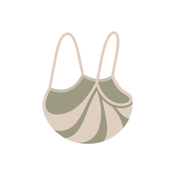 Minimalist reusable string bag vector, eco-friendly cotton mesh tote icon, sustainable shopping net bag illustration in muted earth tones