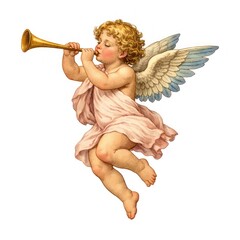 Fototapeta premium Cherubic angel playing trumpet joyfully.
