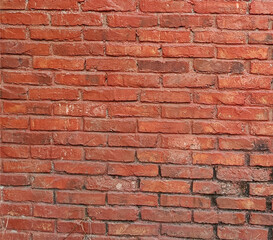 Fototapeta premium Textured red brick wall background full frame surface texture
