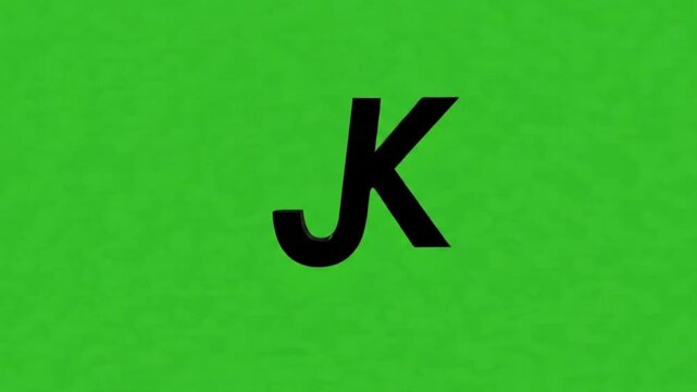 A video showcasing a simple green screen with a large black letter J and K.