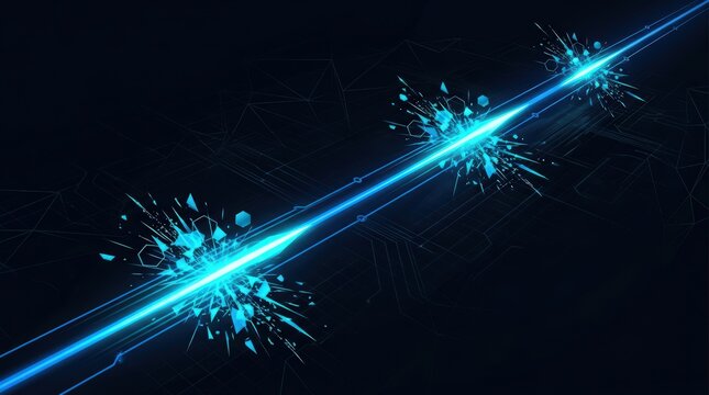 Abstract Blue Energy Beam Collision with Explosions on Dark Background