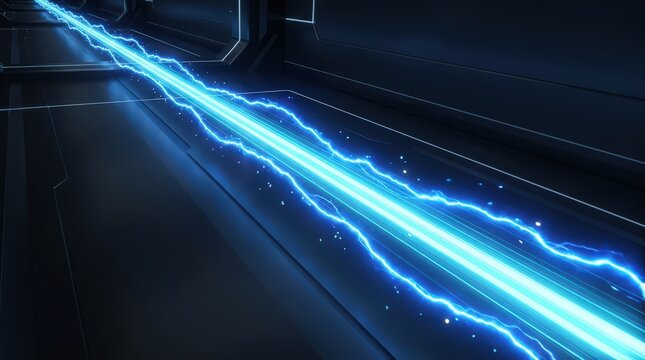 Abstract Blue Energy Beam Streaking Through Futuristic Dark Corridor