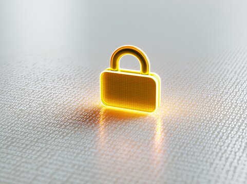 Glowing padlock icon sits on a bright tech surface representing digital security and identity access
