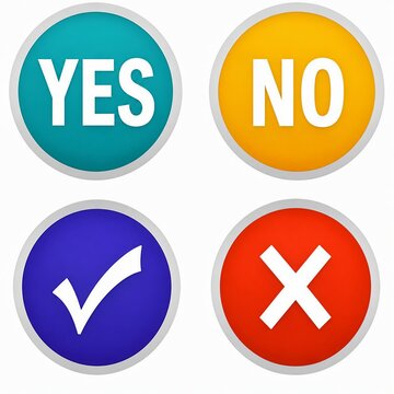 Affirmative and negative circular buttons with checkmark and cross symbols