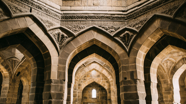 squinch. A stone squinch arch supporting a dome inside an ancient mosque. event programs, museum guides, designed for cultural heritage projects and event programs, preserves heritage.