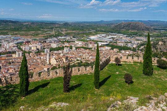 Panoramic view from the marvelous Xativa Castle, Province of Valencia, Spain.