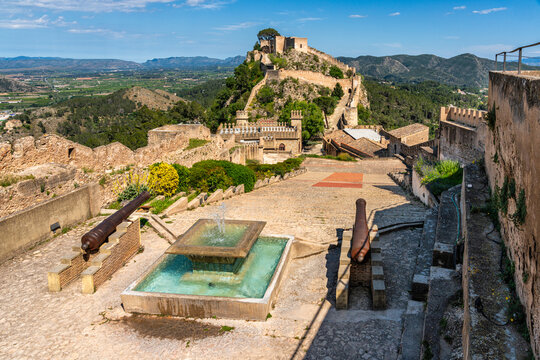 Scenographic view in the marvelous Xativa Castle, Province of Valencia, Spain.