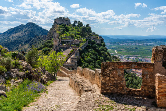 Scenographic view in the marvelous Xativa Castle, Province of Valencia, Spain.