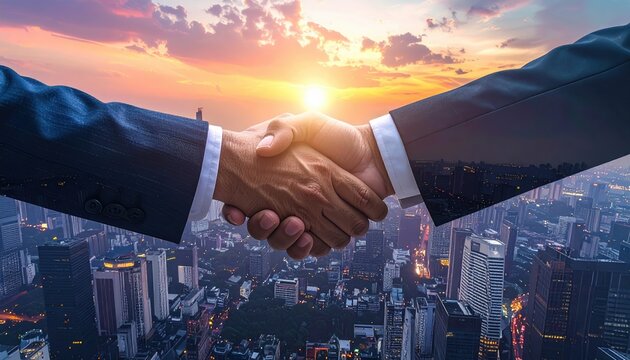 Business handshake between executives, partnership and cooperation concept, professional corporate background