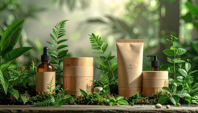 Organic beauty products with plants and eco friendly packaging
