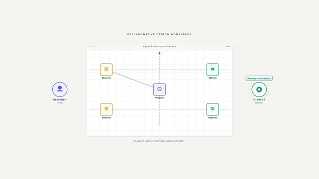 Creative concept featuring elements of human agent design for architectural, sensor, processor, memory, and output optimization tool projects. Suitable for tech brochures and presentations.