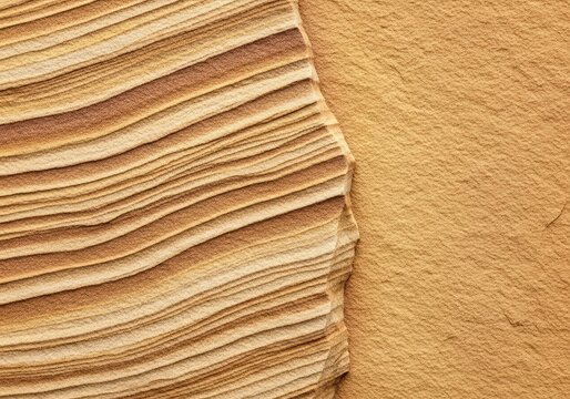 Natural sandstone surface displays intricate sedimentary layers with warm golden brown and soft beige tones, creating a rustic stone texture, desert, wall, geological