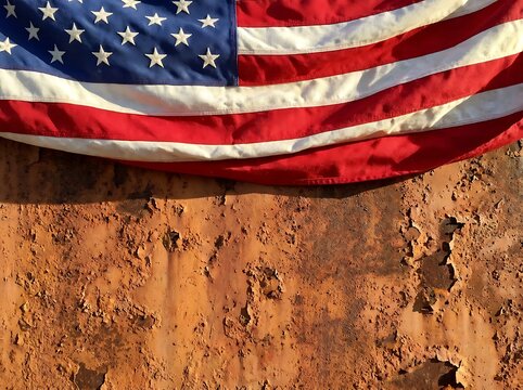 American flag draped over rugged red earth symbolizing patriotism and strength