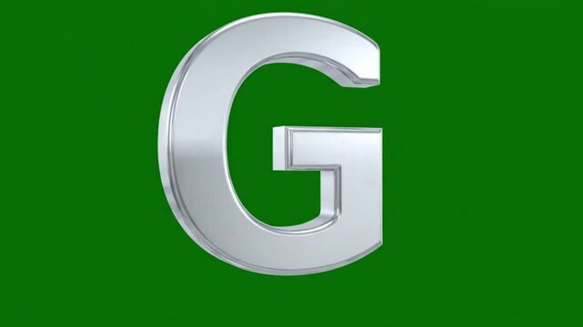 A large silver letter G on a green background in this video