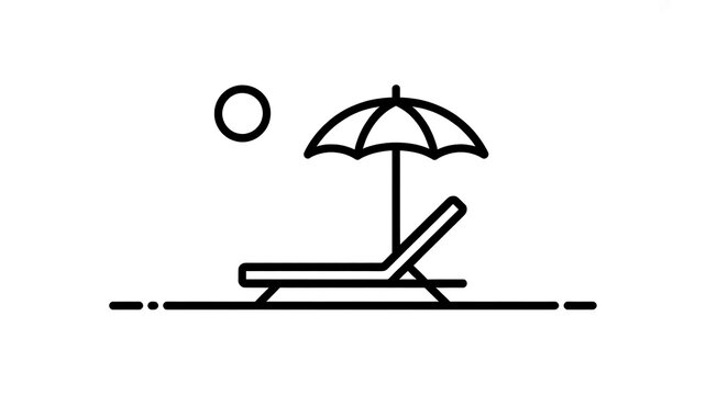Sun lounger and beach umbrella line icon