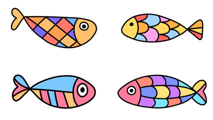 Cute Vibrant Colorful Patterned Fish Vector Illustration Set © Samiya 