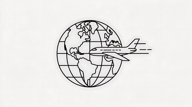 Airplane flying around the world globe icon