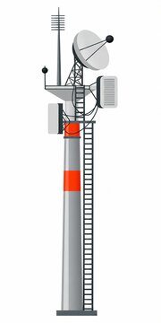 Cell tower with satellite dish and metal ladder for climbing