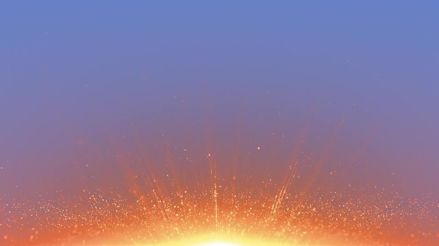 Glowing orange fire sparks burst and blue light rays seamless loop motion background video with copy space